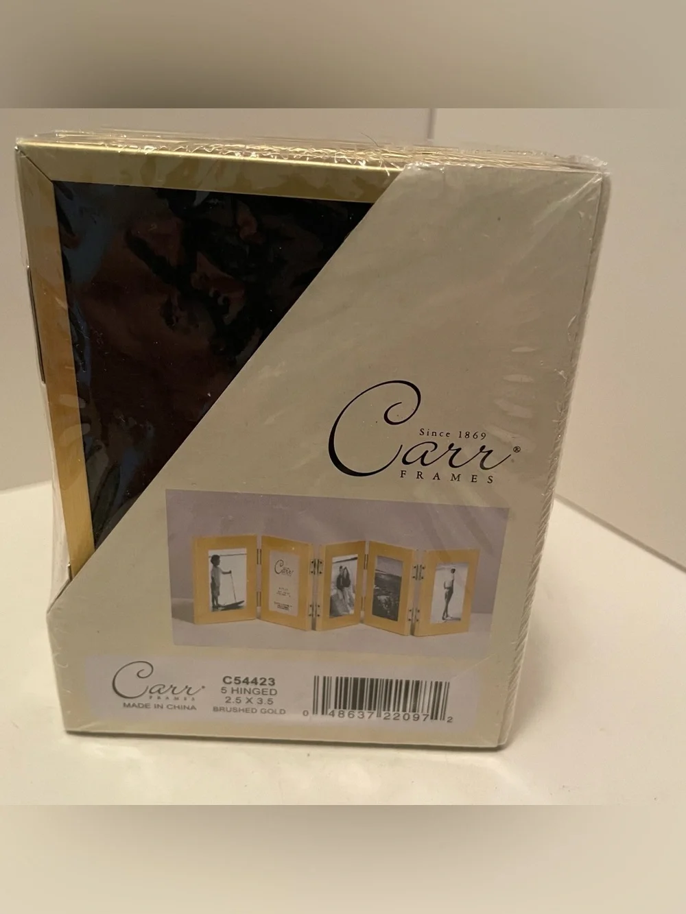 Vintage Carr Folding Brushed Gold Brass Standing 5 Picture Photo Frames 2.3x3.5
